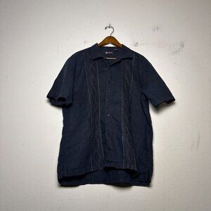 VTG Centro Button Up Casual Shirt Men XL Embroidery Black Hawaiian Retro Indie